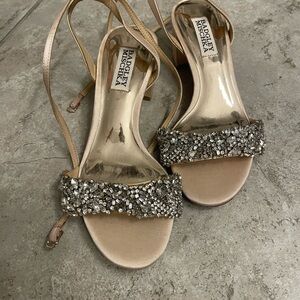 Badgley Mischka Tan Heels with Crystal Embellishments